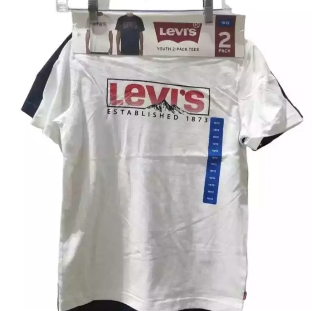 Levi's Youth Boy's 2 Pack Tees, Size Large (10/12) White/Navy MSRP $36